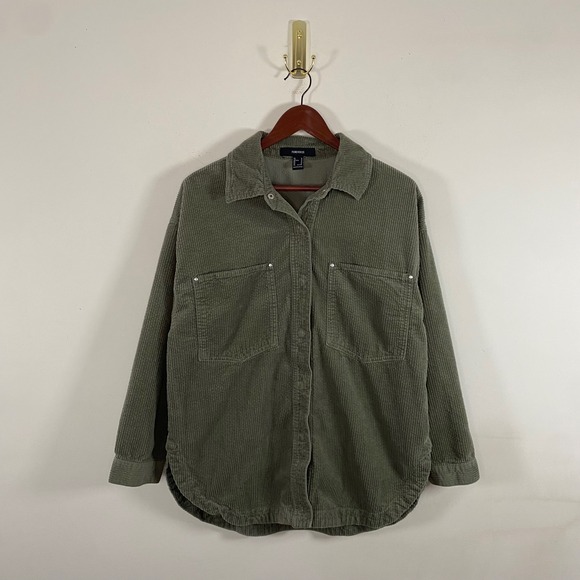 Forever 21 Tops - Forever 21 Corduroy Button Up Shirt Olive Green Snap Buttons Size Medium Western